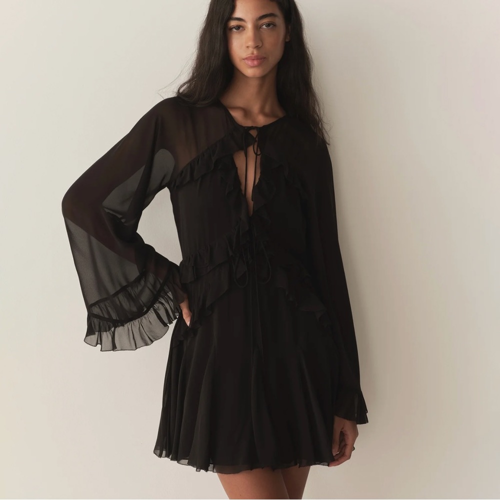 Doen Clarisse Black Sheer Ruffled Mini Dress